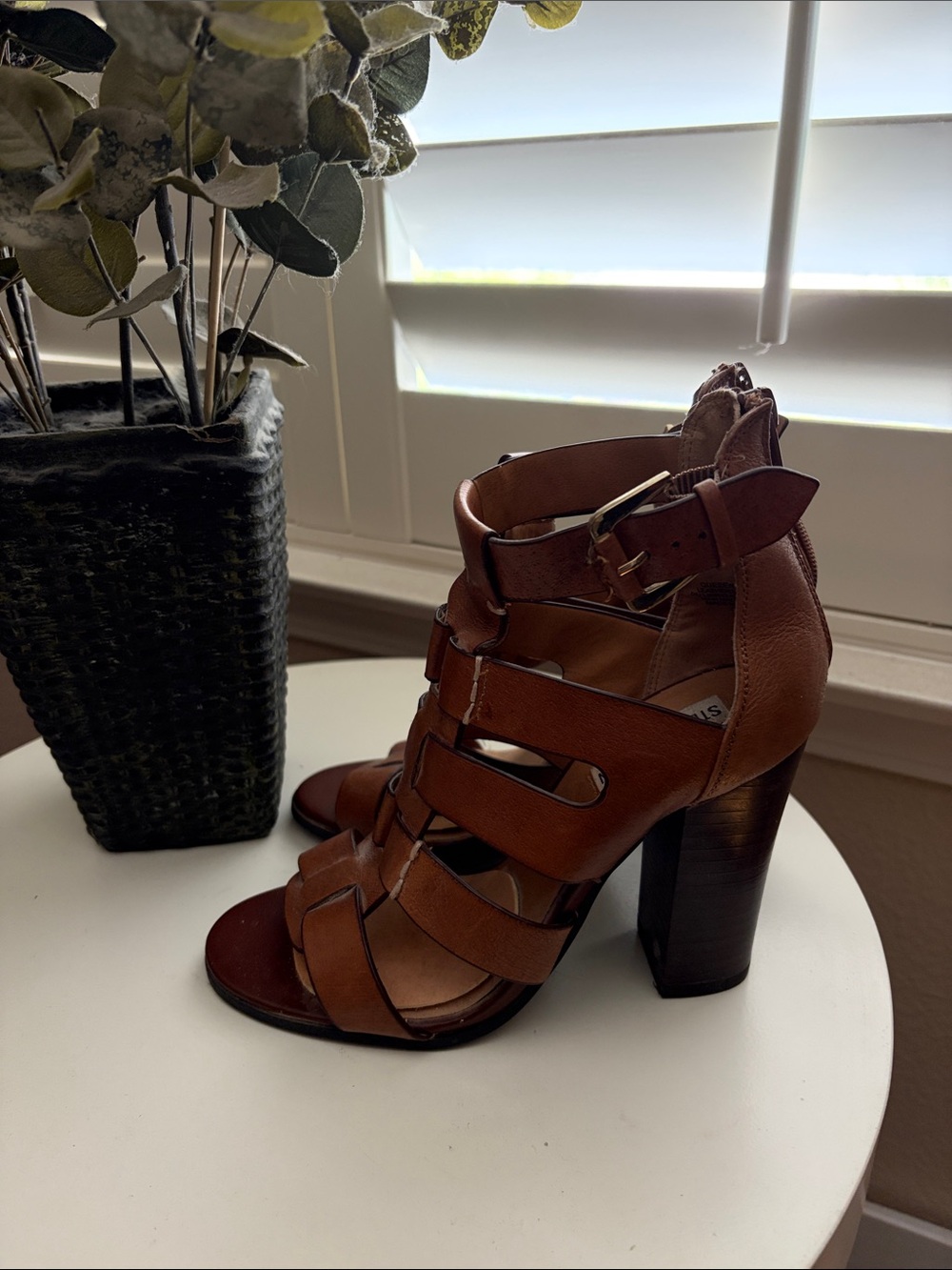Steve Madden Brown Leather Strappy Gladiator Heels - Picture 3 of 4